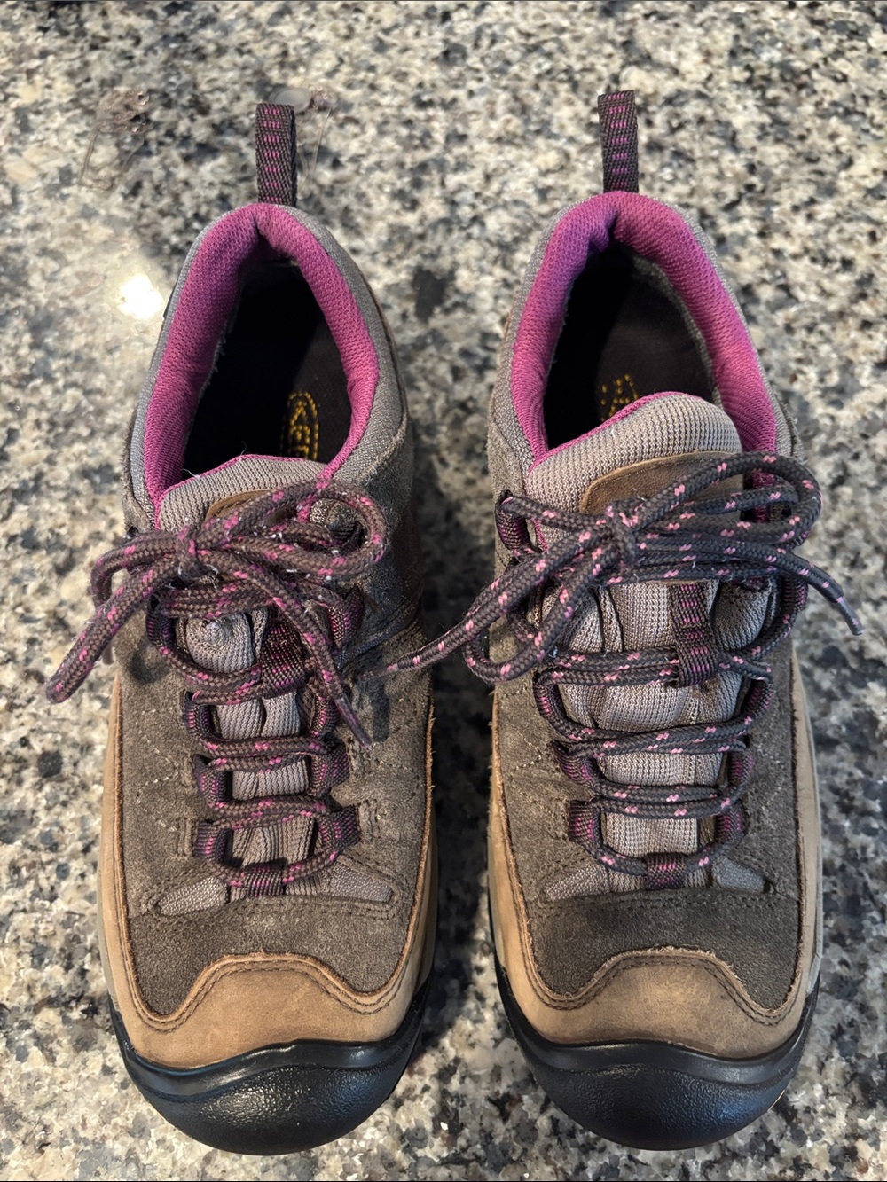 Keen Women's Gray and Brown Lace-Up Boots with Pink Accent